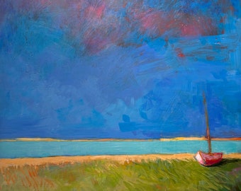Outer Cape Sunset - Original Acrylic Oil Encaustic Landscape Painting - 16”x 20”