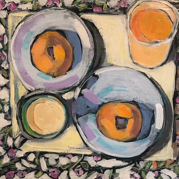 Breakfast on Water St - Original Acrylic Oil Encaustic Still Life Painting - 12"x 9"