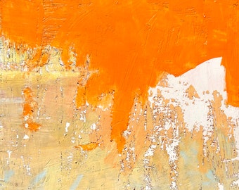 Orange Night - Original Acrylic Oil Encaustic Abstract Landscape Paintjng - 8” x 8”