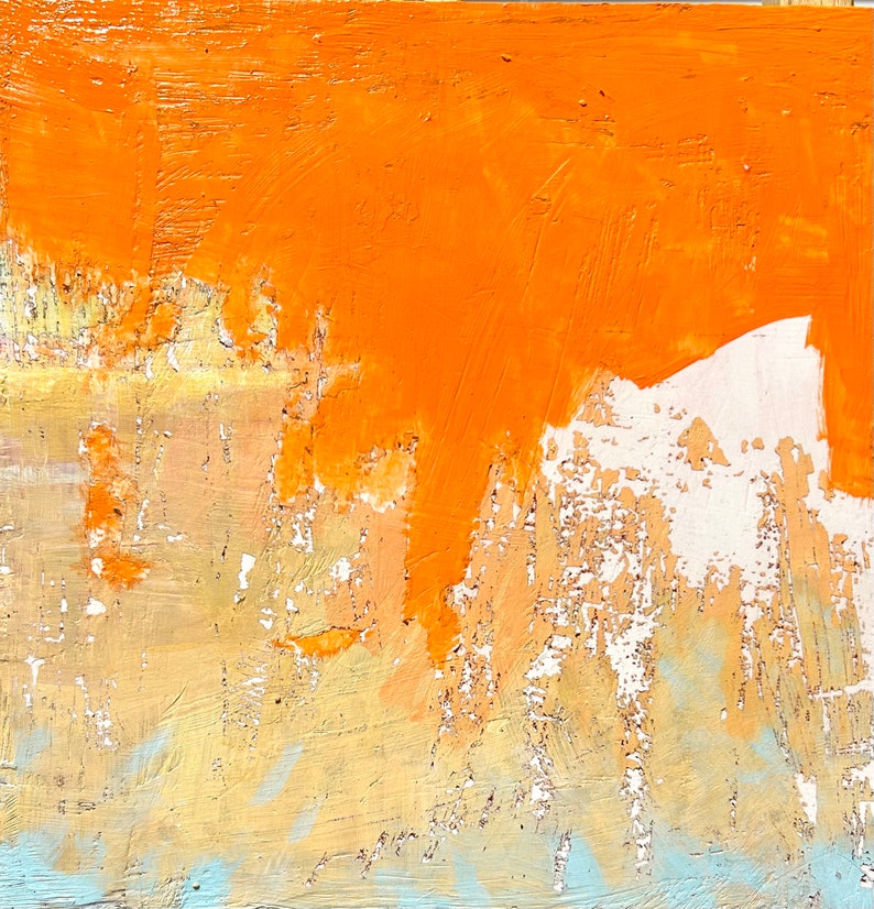 Orange Night Original Acrylic Oil Encaustic Abstract Landscape Paintjng 8 x 8 image 1