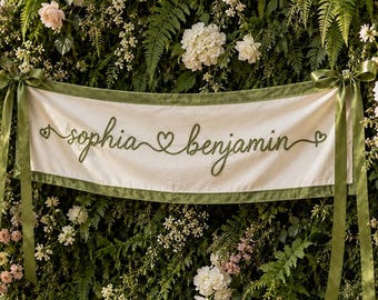 Custom Wedding Welcome Banner, Romantice Ceremony Reception Banner,Custom Linen Garden Signage,Wedding Sweetheart Table Signs