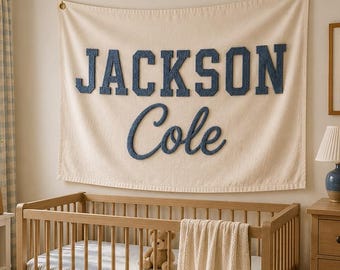 Personalized Baby Name Banner, Custom Embroidered Nursery Wall Hanging, Handcrafted Canvas Name Sign, Baby Room Decor, Baby Shower Gift