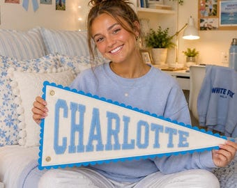 Custom Scalloped Dorm Name Pennant, Wavy Edge Pennant, ,Back to school Gifts for daughter,Girls room wall decor