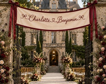 Custom Wedding Embroidered Banner, Romantice Ceremony Reception Banner,Custom Linen Garden Signage,Wedding Sweetheart Table Signs