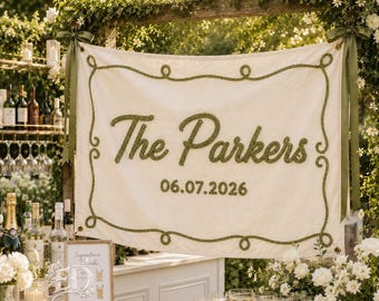 Custom Wedding Embroidered Banner, Romantice Ceremony Reception Banner,Custom Linen Garden Signage,Wedding Sweetheart Table Signs