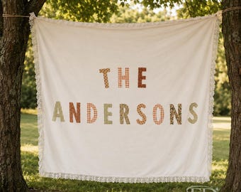 Custom Patchwork Style Fabric Banner, Custom Name Birthday Banner, Wedding Sign, Baby Shower, Boho Nursery Decor, Ivory Rustic Fabric sign