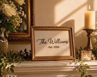Custom Embroidered Family Name Sign, Custom Last Name Linen Panel, Wedding Gift for Couple, Housewarming Gift, Last Name & Established Date