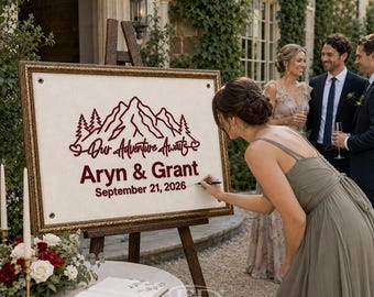 Custom Wedding Guest Book Canvas, Our Adventure Begins, Mountain Wedding Guestbook, Wedding Keepsake & Anniversary Memory