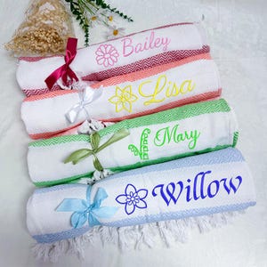 Personalized Embroidered Towel, Bachelorette Party Gift, Personalized Gift, Bridesmaid Gift, Wedding Gift, Bridal Gift, Turkish Beach Towel
