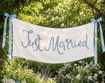 Custom Just Married Banner Banner, Romantice Ceremony Reception Banner,Rustic Wedding Sign,Wedding Sweetheart Table Signs