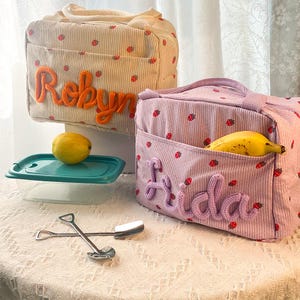 Sac à lunch personnalisé pour enfants avec nom brodé, boîte à lunch personnalisée pour garçons et filles - Cadeau de rentrée, sac boîte à lunch fait main