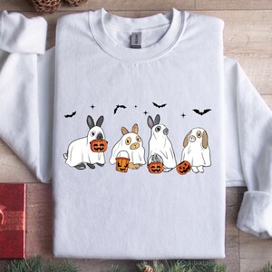 Felpa di Halloween con simpatico coniglio fantasma, maglietta con coniglietto fantasma, maglione con coniglio spettrale, maglietta con vibrazioni di Halloween, maglietta con stagione spettrale, regalo di Halloween