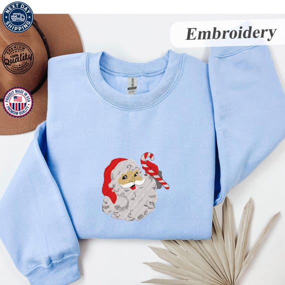 刺繍サンタスウェットシャツ、ヴィンテージサンタパーカー、レトロ 