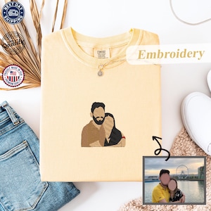 Custom Embroidered Photo T-Shirt, Comfort Colors® Embroidered T-Shirt, Custom Embroidered Family Shirt, Family Portrait Shirt, Gift for Mom