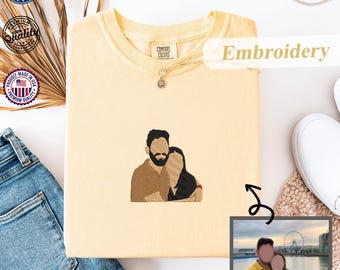 Custom Embroidered Photo T-Shirt, Comfort Colors® Embroidered T-Shirt, Custom Embroidered Family Shirt, Family Portrait Shirt, Gift for Mom