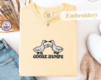 Comfort Colors® Goose T-shirt Embroidered, Goose T-shirt- Funny shirt, Embroidery Comfort Colors® Cottagecore Animal Tee, Whimsical Goose