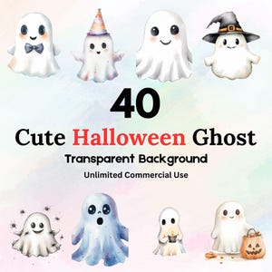 Cute Halloween Ghost Clipart, Boho Ghost Clipart, Cute Ghost Clipart, Spooky Halloween Clip Art, Watercolor Cute Ghost, Halloween Clipart