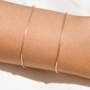 Bracelet délicat en forme de boîte en or 14 carats, bracelet à maillons en or massif, joli bracelet en or, bracelet à superposition, bracelet de tous les jours pour femme, cadeau pour elle