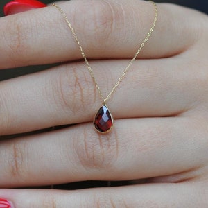 Dainty 14K Solid Gold Ruby Necklace: Minimalist Red Crystal Pendant