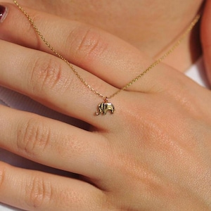 14K Solid Gold Elephant Necklace, Dainty Tiny Elephant Pendant, Wealthy Symbol Necklace, Minimalist, Good Fortune, Graduation Gift for her