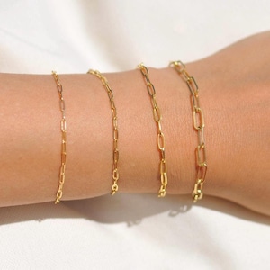 14k Gold Paperclip Chain Bracelet, Dainty Paper clip Bracelets, Link Chain Bracelet for Women, 14k paperclip bracelet gold, Birthday Gift