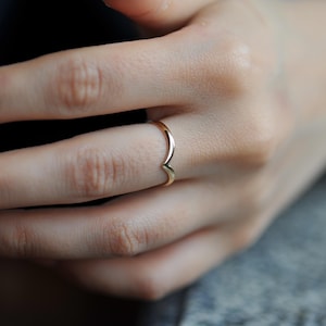 14K Gold V Ring: Dainty Stacking Band, Minimalist Ring