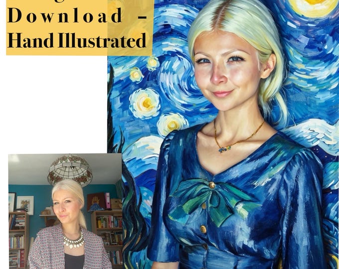 Featured listing image: Van Gogh Style Custom Portrait from Photo – Starry Night Inspired Digital Art Gift