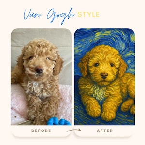 Custom Van Gogh Style Pet Portrait | Starry Night Inspired Dog & Cat Art | Personalized Digital Painting Gift