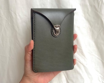 Handmade Leather Passport Cover, Khaki Green Travel Wallet
