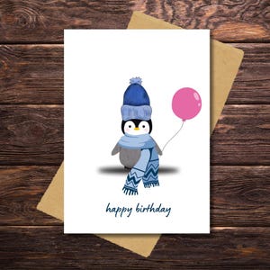 PRINTABLE penguin birthday card | cute penguin happy birthday card | animal birthday card | penguin digital card | penguin lovers gift , 5x7