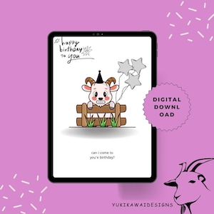 cute goat birthday card | FUNNY printable goat birthday card | farm animal 5x7 png birthday card | cute birthday card for girls , boys , her