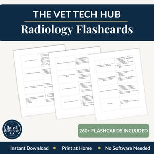 Vet Tech Diagnostic Imaging Flashcards, Radiology X-Ray Positioning & QC, VTNE Exam Prep, Veterinary Technician Study Guide, Printable PDF