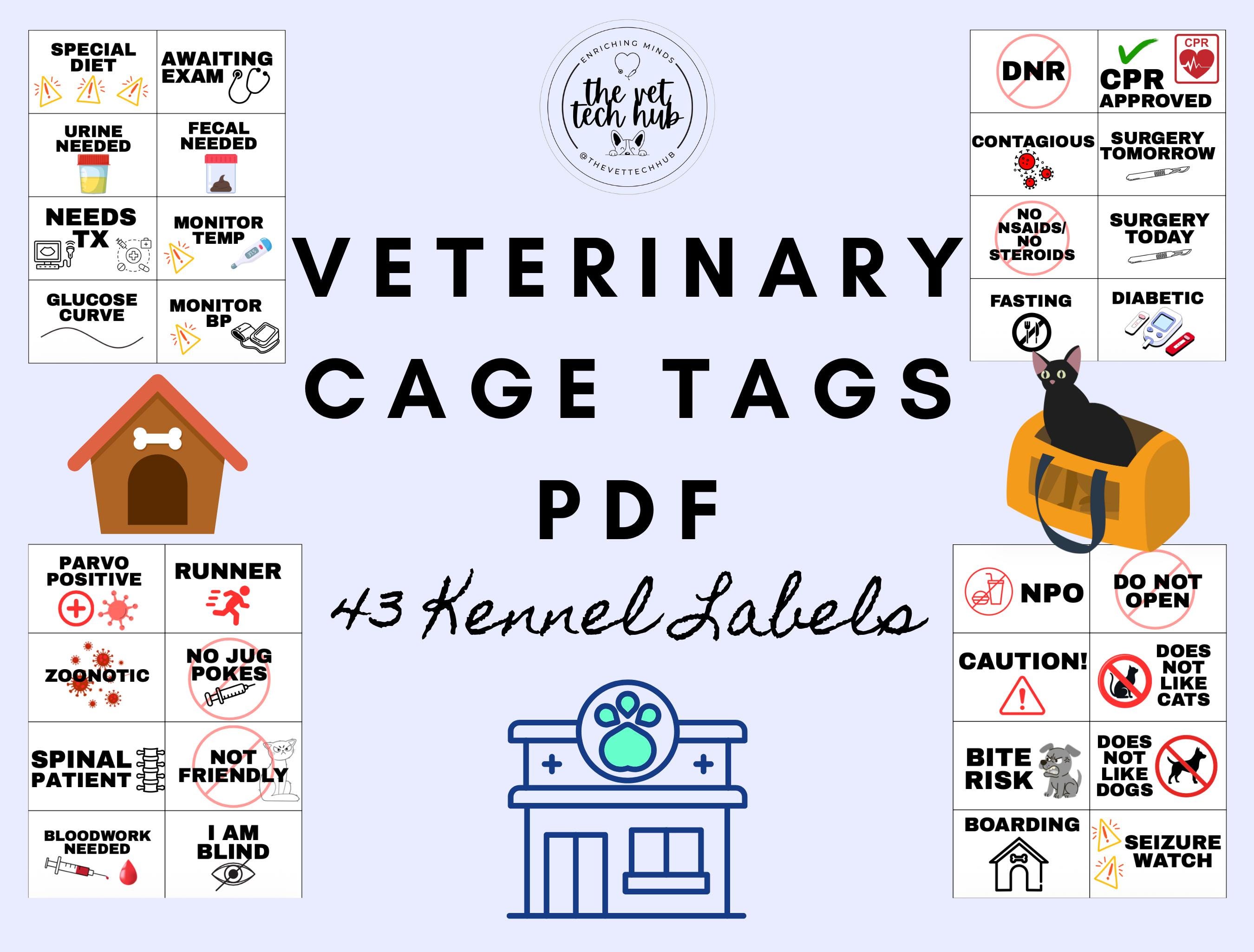 Descriptive Tags Vet Med, Boarding & Clinic Kennel and Dog Run Cage Labels for Animals ...