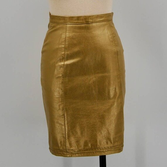 Vintage Gold Pleather Skirt Etsy