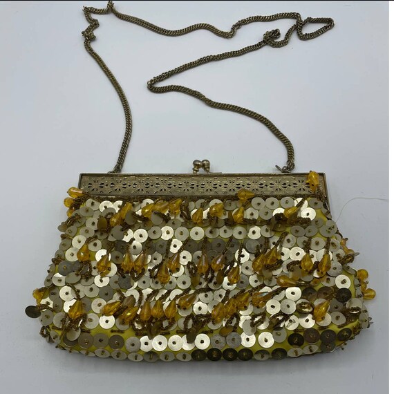 Vintage Gold Beaded Sequins Clutch - image 2