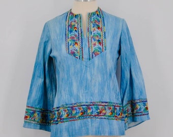 Vintage Colorful Embroidered Denim Blouse