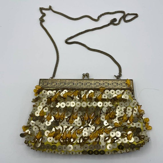 Vintage Gold Beaded Sequins Clutch - image 1