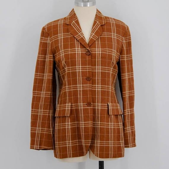 Veste En Lin à Carreaux Fond Rouge Claude Barthelemy Paris - Taille 44 - Neuf Avec étiquettes
