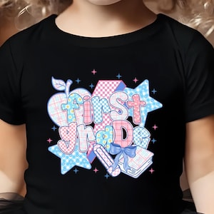 Custom Preppy Floral Grade Level Back to School Shirt, Personalized Coquette Bow Tee, Floral Pencil Bow Kids Name Shirt, Gift for Teacher