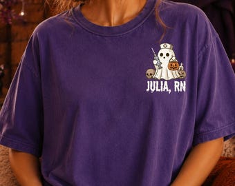 Comfort Colors® Custom Ghost Nurse Halloween Shirt, Halloween Nurse Shirt, Spooky Nurse Shirt, RN Shirt, NICU Shirt, Nurse Boo Crew Fall Tee