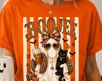 Boo-Jee Ghost Comfort Colors Shirt, Cute Striped Ghost Halloween Tee, Leopard Ghost Tee, Ghost Coffee Shirt, Funny Fall Tee, Girly Halloween