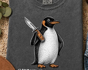 Flight Was Never An Option Shirt, Funny Penguin Knife T-shirt, Sarcastic Dark Humor Gift, Retro Penguin Punk Graphic Comfort Chaotic Tee