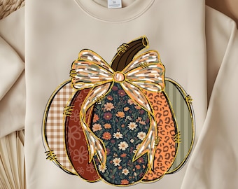 Patchwork Fall Pumpkin Sweatshirt,  Autumn Thanksgiving  Sweatshirt, Checkered Pumpkins Tee, Women Crewneck Sweater
