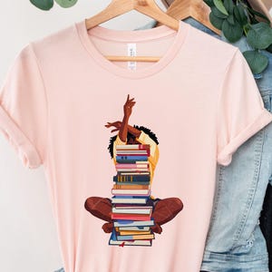 Black Woman with Books Shirt, Book Lover Afro Woman Reading Tee, Melanin Magic Reader Gift,  Book Lover Gift, Black Woman Book Club Shirt