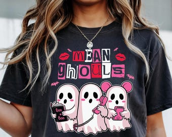 Mean Ghouls Shirt, Cute Ghost Shirt, Halloween Ghost Sweatshirt, Pink Ghost Shirt, Retro Halloween Party Shirts, Halloween Women T-Shirts