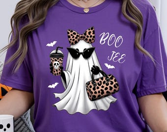 Boo-Jee Ghost Shirt, Leopard Ghost Tee, Ghost Coffee Shirt, Funny Fall Shirt, Ghost Tee, Girly Halloween Gift, Boojee Sweatshirt
