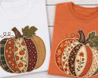 Faux Patchwork Fall Pumpkin Comfort Colors Shirt,  Autumn Thanksgiving  Sweatshirt, Women Crewneck Sweater, Checkered Pumpkins Tee