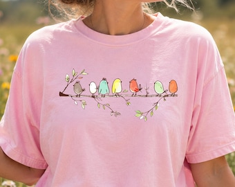 Birdwatching Comfort Colors® Shirt, Easily Distracted By Birds, Bird Lover Gift, Cute Bird Tee, Birds On a Branch, Bird Watcher Gift