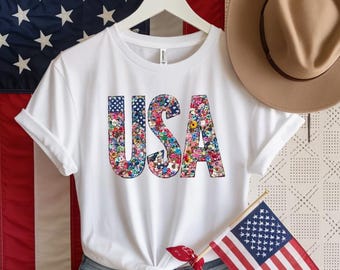 Vintage Floral USA Shirt, Patchwork USA Shirt, Patriotic Tee, Independence Shirt, 4Th of July Flag, Floral American Flag, 4th of July 2026