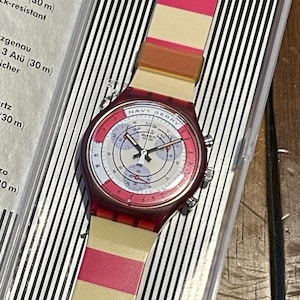 Rare Brand New NOS 1991 Swatch Chrono NAVY BERRY SCR100